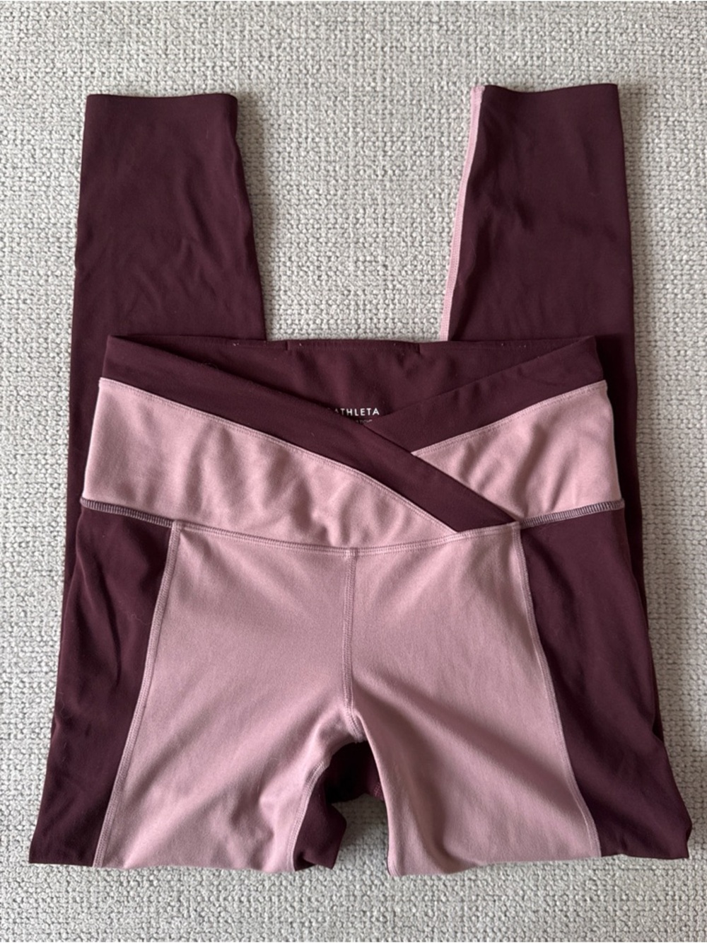 Athleta Two-Tone High-Rise Leggings in Mauve and Burgundy